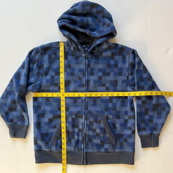 GAP KIDS Boys Full Zip Polar Fleece Hoodie Jacket Size L Blue Pixel Print EUC - Picture 5 of 9